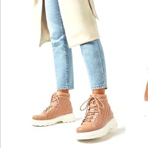 Beige Quilted Combat Sneakers Size 7.5